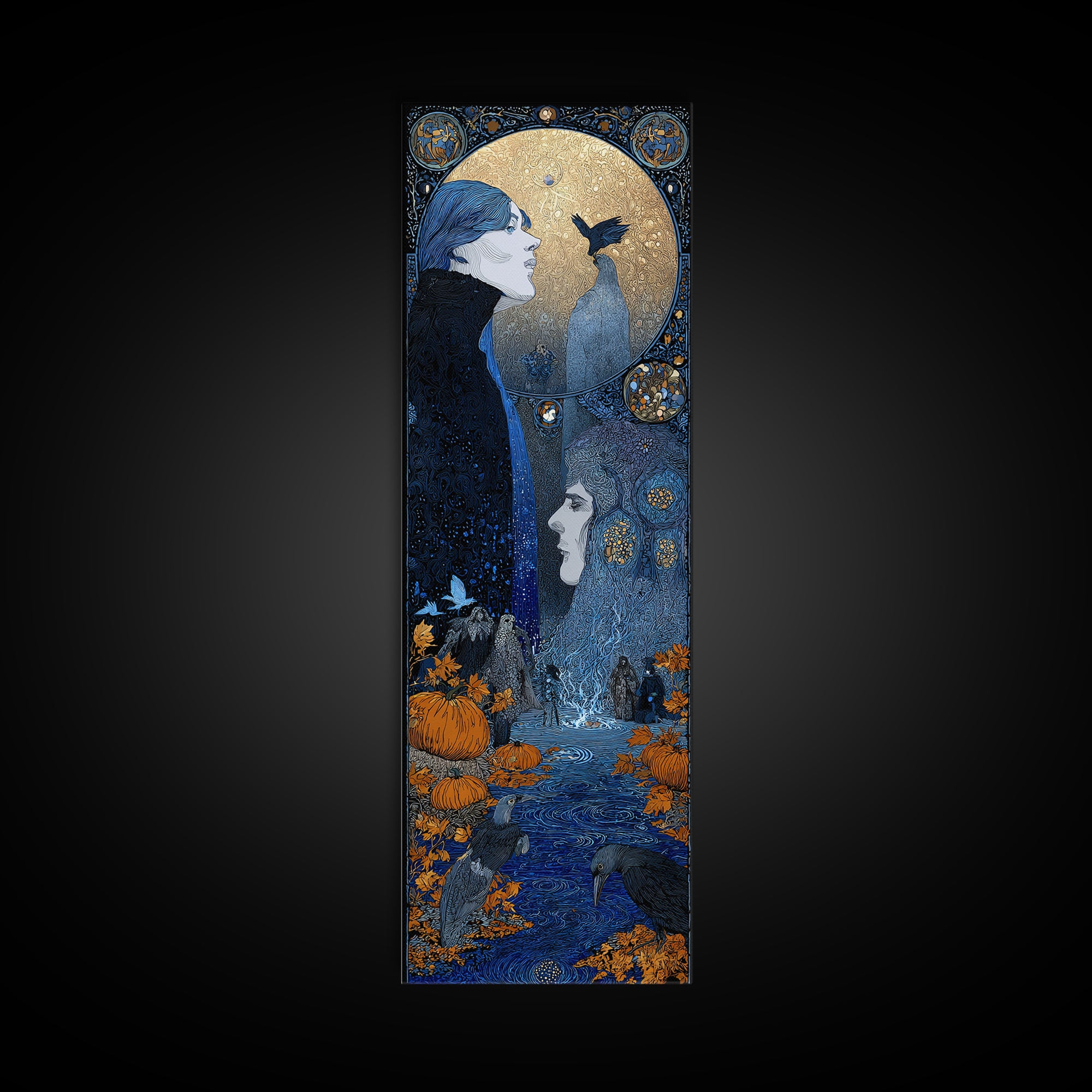 The First Frost Awakening, Stained Glass Gothic Art, Tall Narrow Wall Art, Dark Halloween Decor, Framed Canvas Print, Halloween Wall Art
