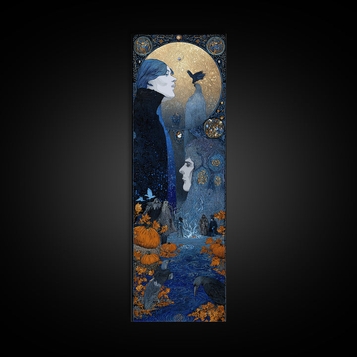 The First Frost Awakening, Stained Glass Gothic Art, Tall Narrow Wall Art, Dark Halloween Decor, Framed Canvas Print, Halloween Wall Art