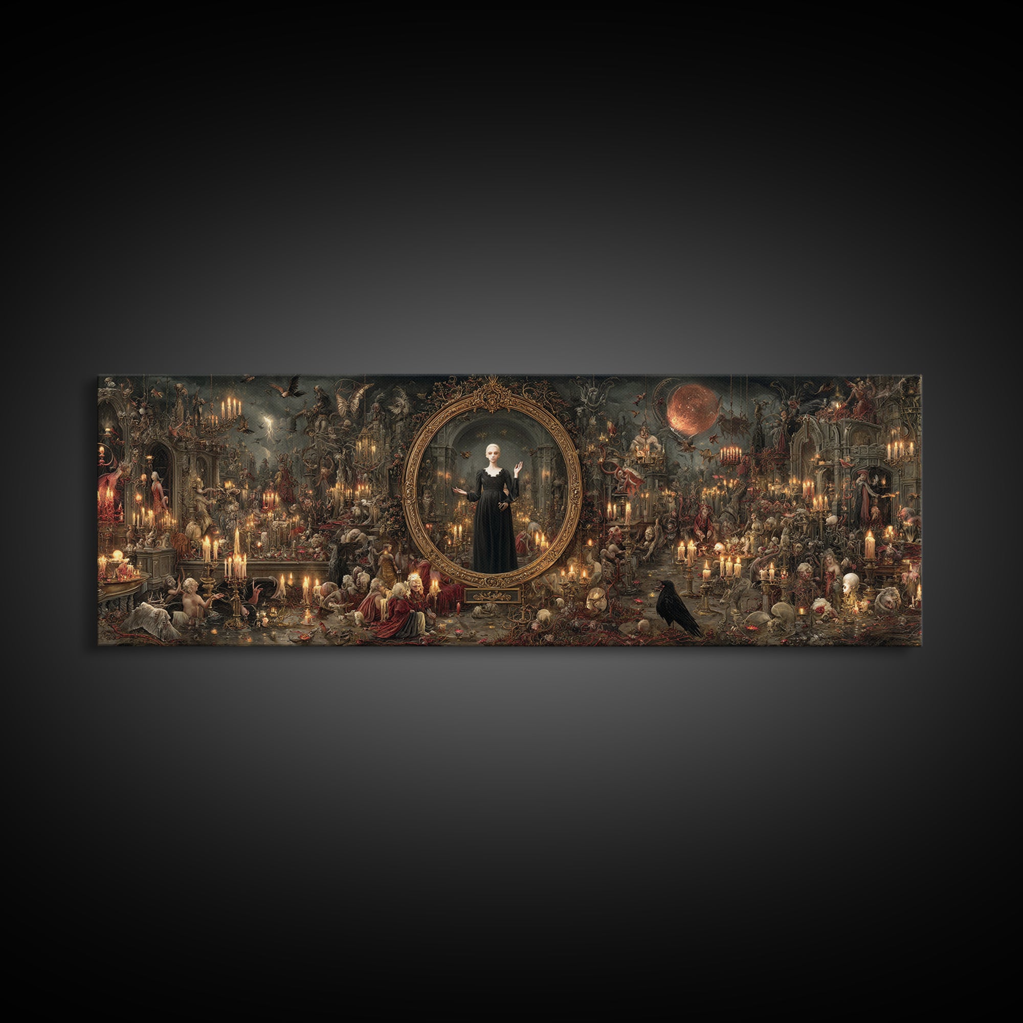 The Cursed Mirror, Medieval Grotesque Art, Extra Wide Wall Art, Dark Fantasy Wall Art, Canvas Print, Halloween Wall Art