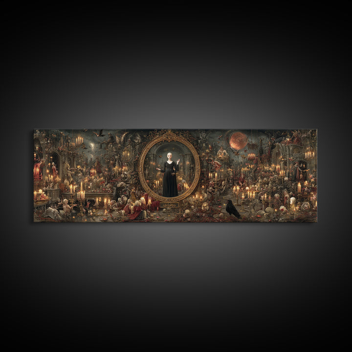 The Cursed Mirror, Medieval Grotesque Art, Extra Wide Wall Art, Dark Fantasy Wall Art, Canvas Print, Halloween Wall Art