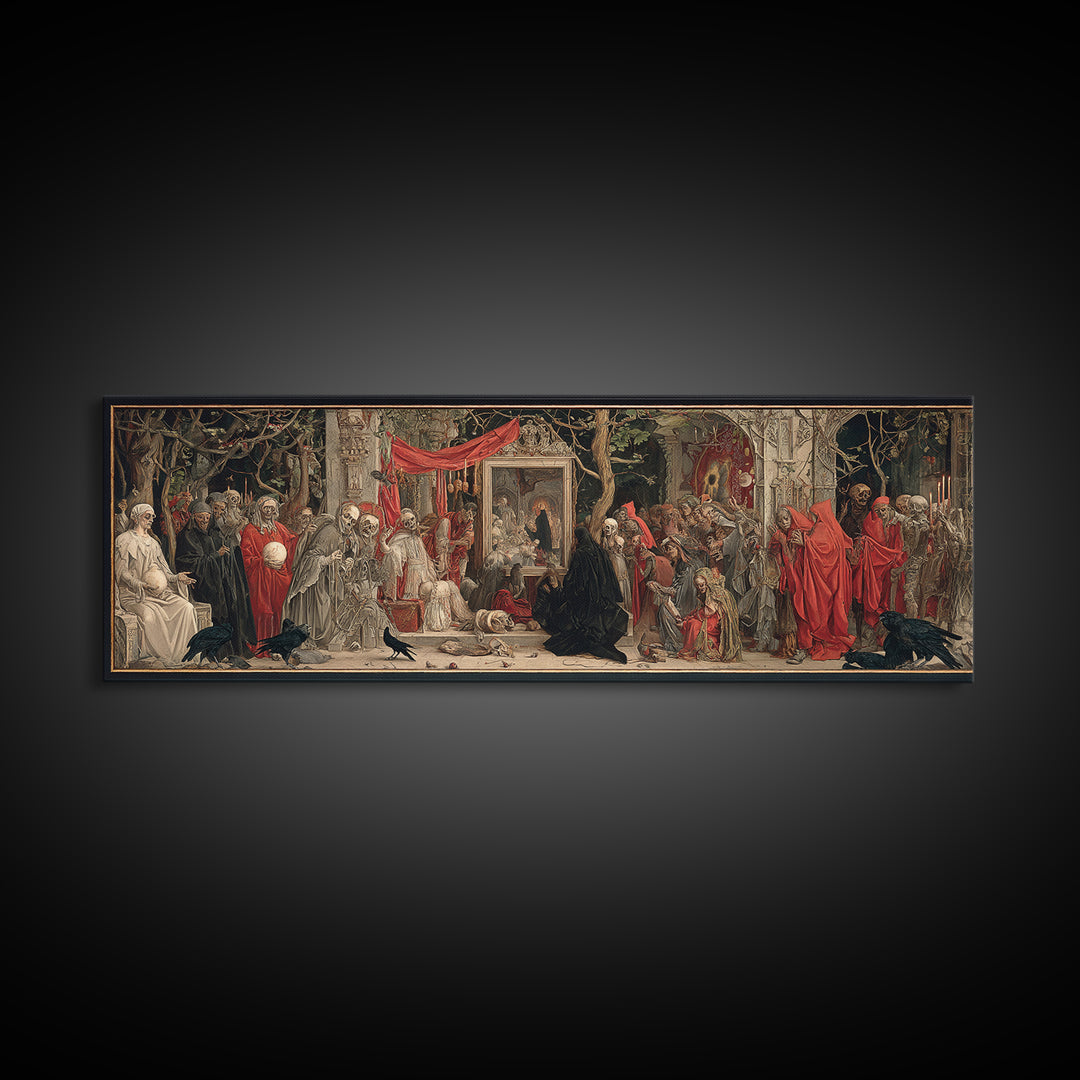 The Cursed Mirror, Dark Renaissance Art, Extra Wide Wall Art, Macabre Wall Art, Canvas Print, Halloween Wall Art, Horror Wall Art
