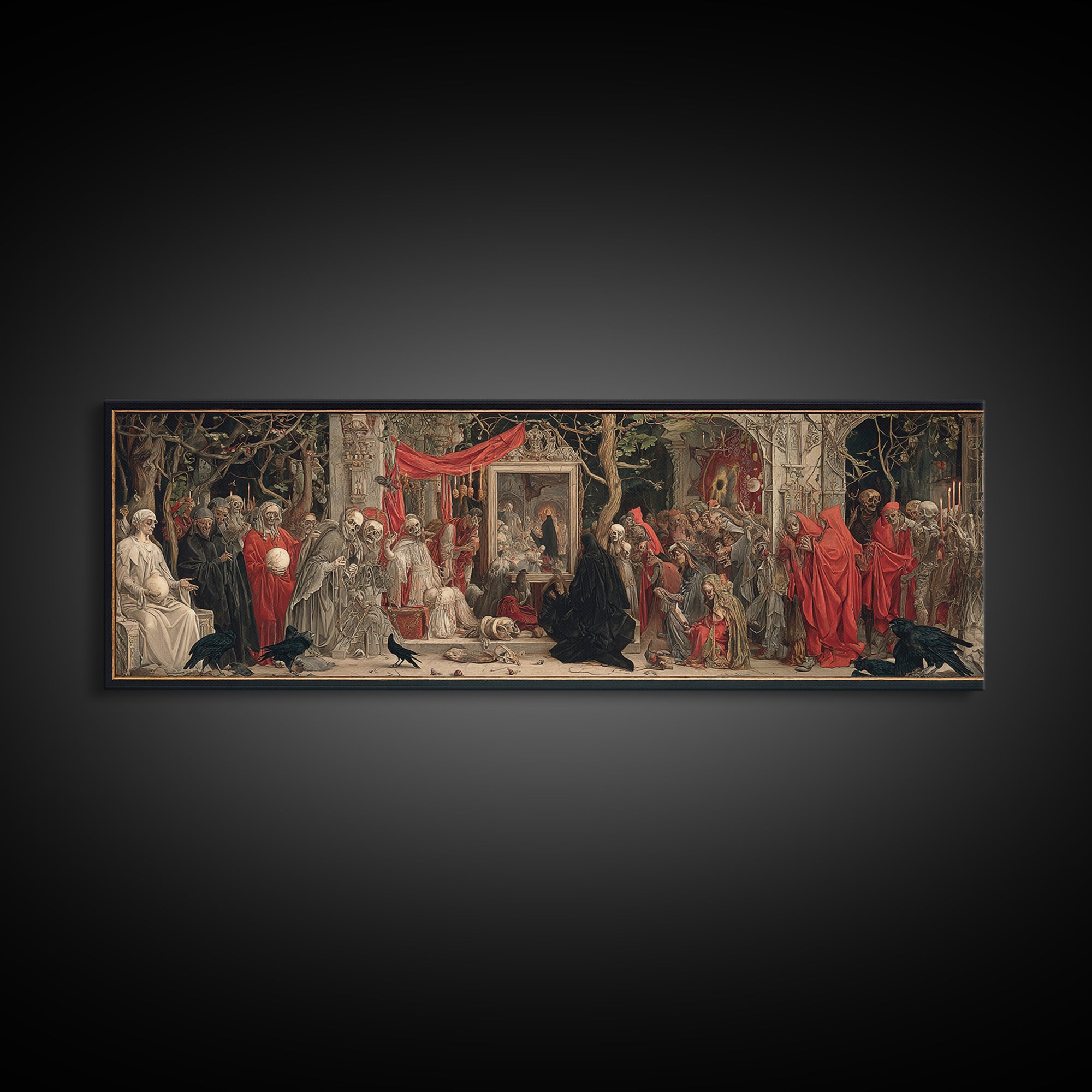 The Cursed Mirror, Dark Renaissance Art, Extra Wide Wall Art, Macabre Wall Art, Canvas Print, Halloween Wall Art, Horror Wall Art