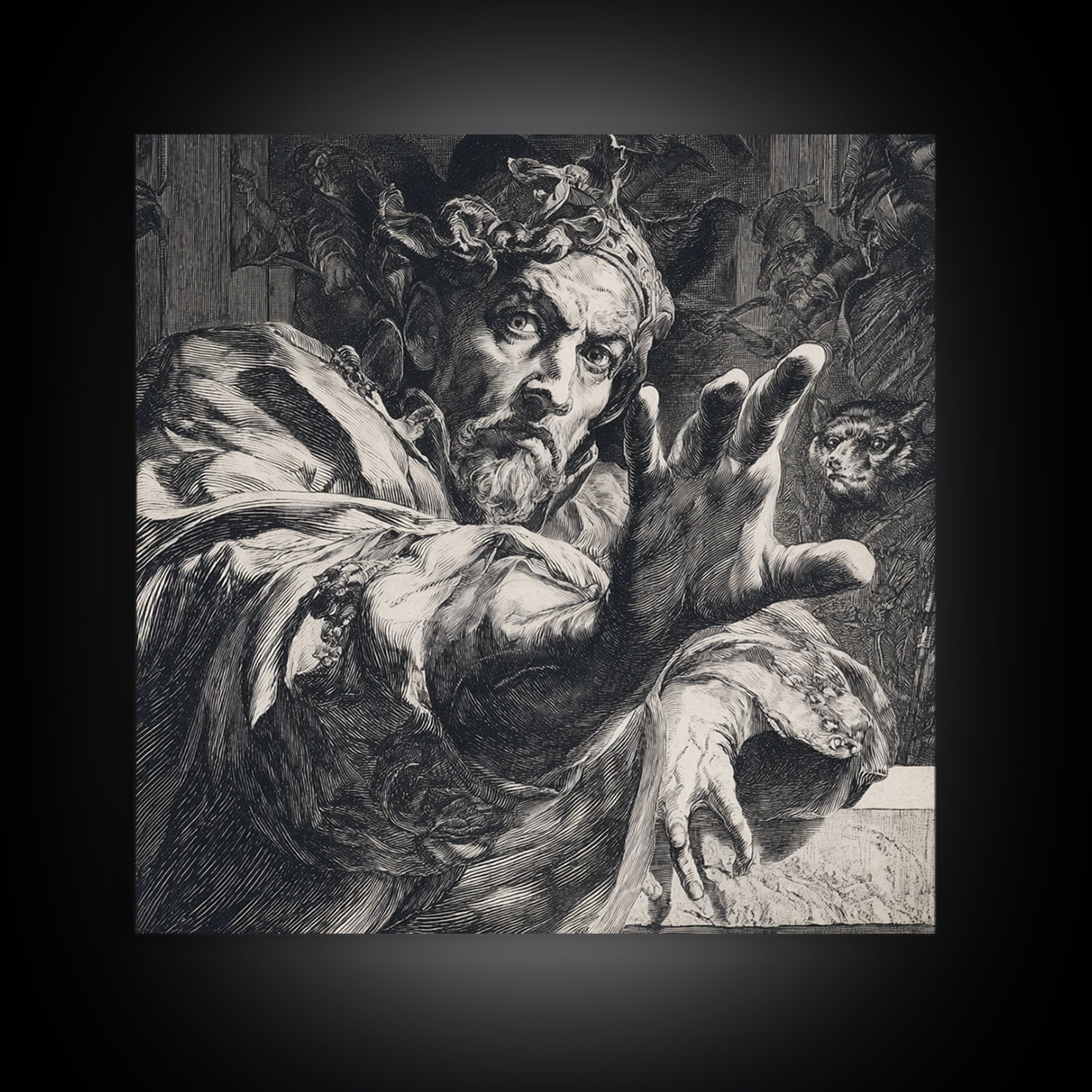 The Cursed Mirror, Renaissance Engraving Art, Square Wall Art, Gothic Horror Wall Art, Framed Canvas Print, Halloween Wall Art