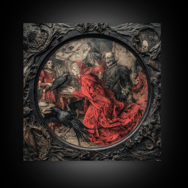 The Cursed Mirror, Danse Macabre Art, Square Wall Art, Macabre Wall Art, Canvas Print, Halloween Wall Art