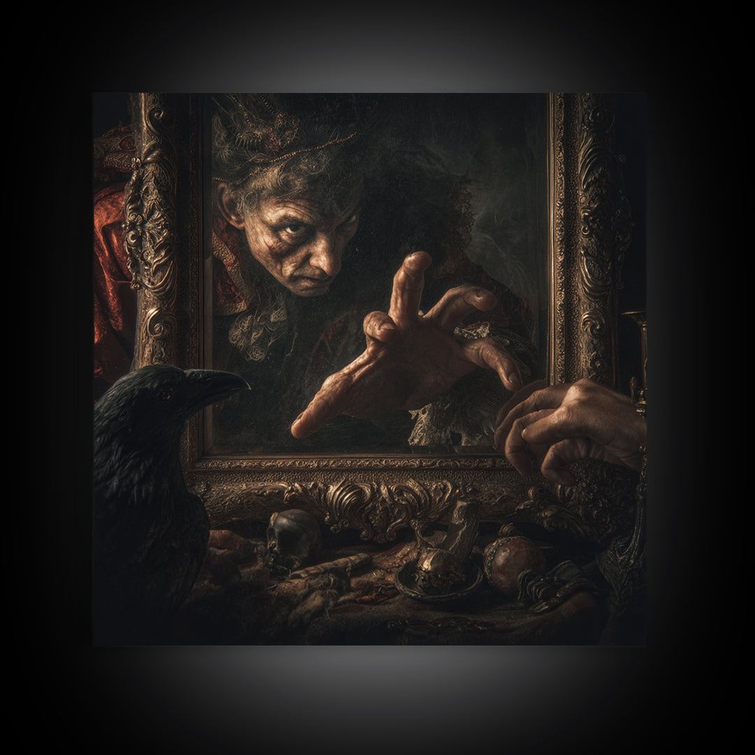 The Cursed Mirror, Baroque Witchcraft Art, Square Wall Art, Macabre Wall Art, Canvas Print, Halloween Wall Art, Gothic Home Decor