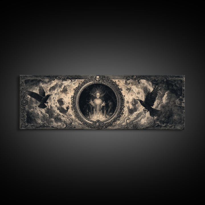 The Cursed Mirror, Dark Romantic Horror Art, Extra Wide Wall Art, Gothic Horror Wall Art, Canvas Print, Halloween Wall Art