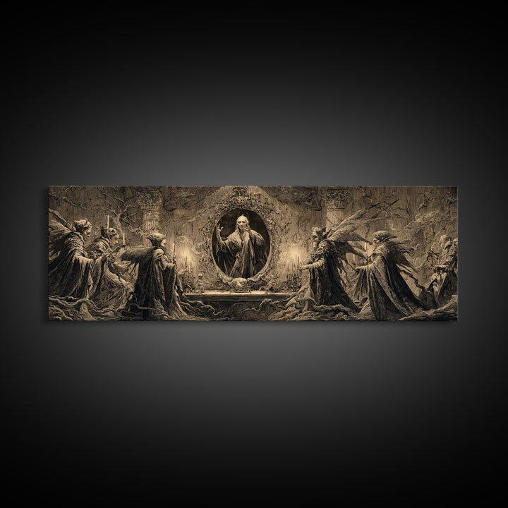 The Cursed Mirror, Visionary Gothic Art, Extra Wide Wall Art, Macabre Wall Art, Canvas Print, Halloween Wall Art, Gothic Home Decor