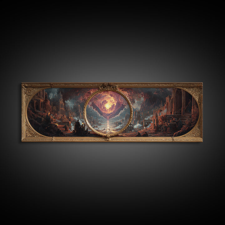 The Cursed Mirror, Apocalyptic Romantic Art, Extra Wide Wall Art, Gothic Horror Wall Art, Canvas Print, Halloween Wall Art