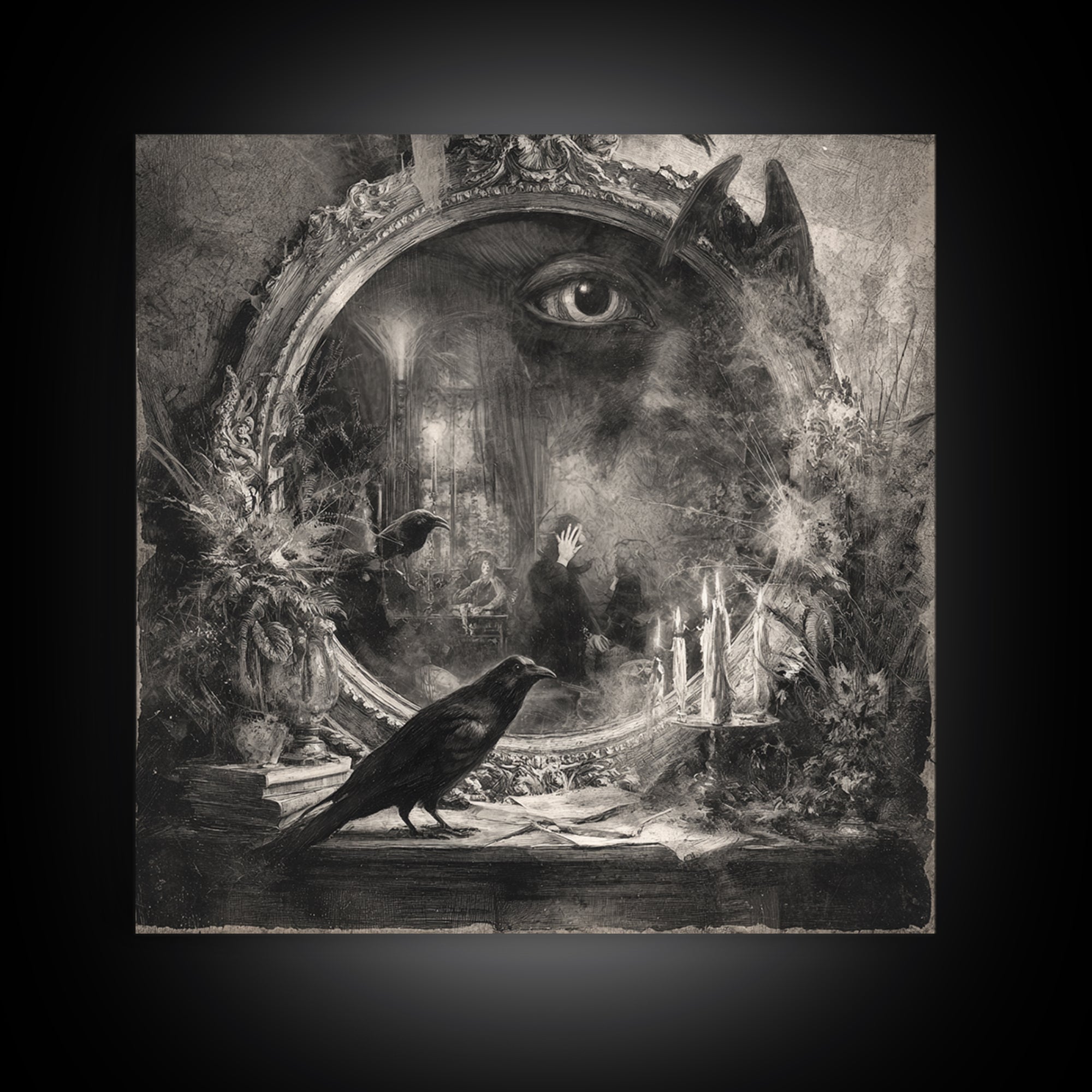 The Cursed Mirror, Symbolist Dream Art, Square Wall Art, Dark Fantasy Wall Art, Canvas Print, Halloween Wall Art, Halloween Decor