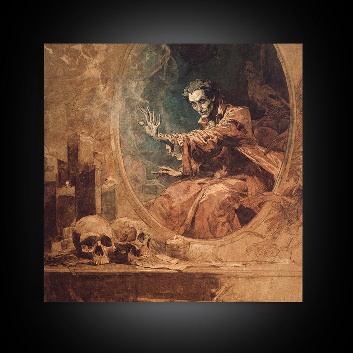 The Cursed Mirror, Decadent Gothic Art, Square Wall Art, Macabre Wall Art, Canvas Print, Halloween Wall Art, Halloween Decor