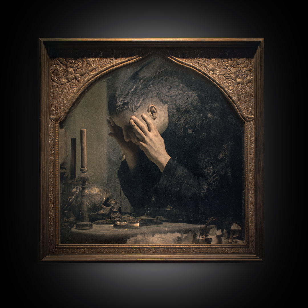 The Cursed Mirror, Dark Symbolist Art, Square Wall Art, Macabre Wall Art, Canvas Print, Halloween Wall Art, Collectible Wall Decor