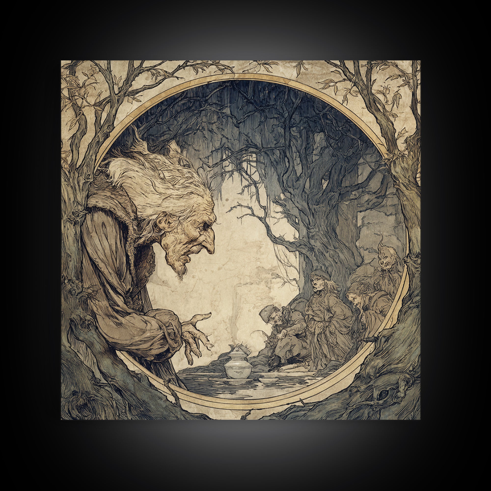 The Cursed Mirror, Gothic Storybook Art, Square Wall Art, Dark Fantasy Wall Art, Framed Canvas Print, Halloween Wall Art