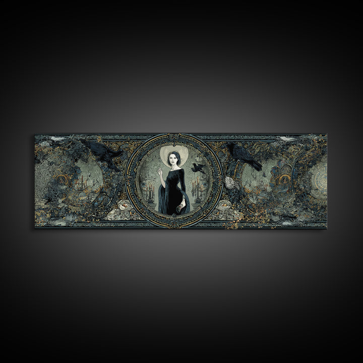 The Cursed Mirror, Stained Glass Gothic Art, Extra Wide Wall Art, Gothic Horror Wall Art, Canvas Print, Halloween Wall Art