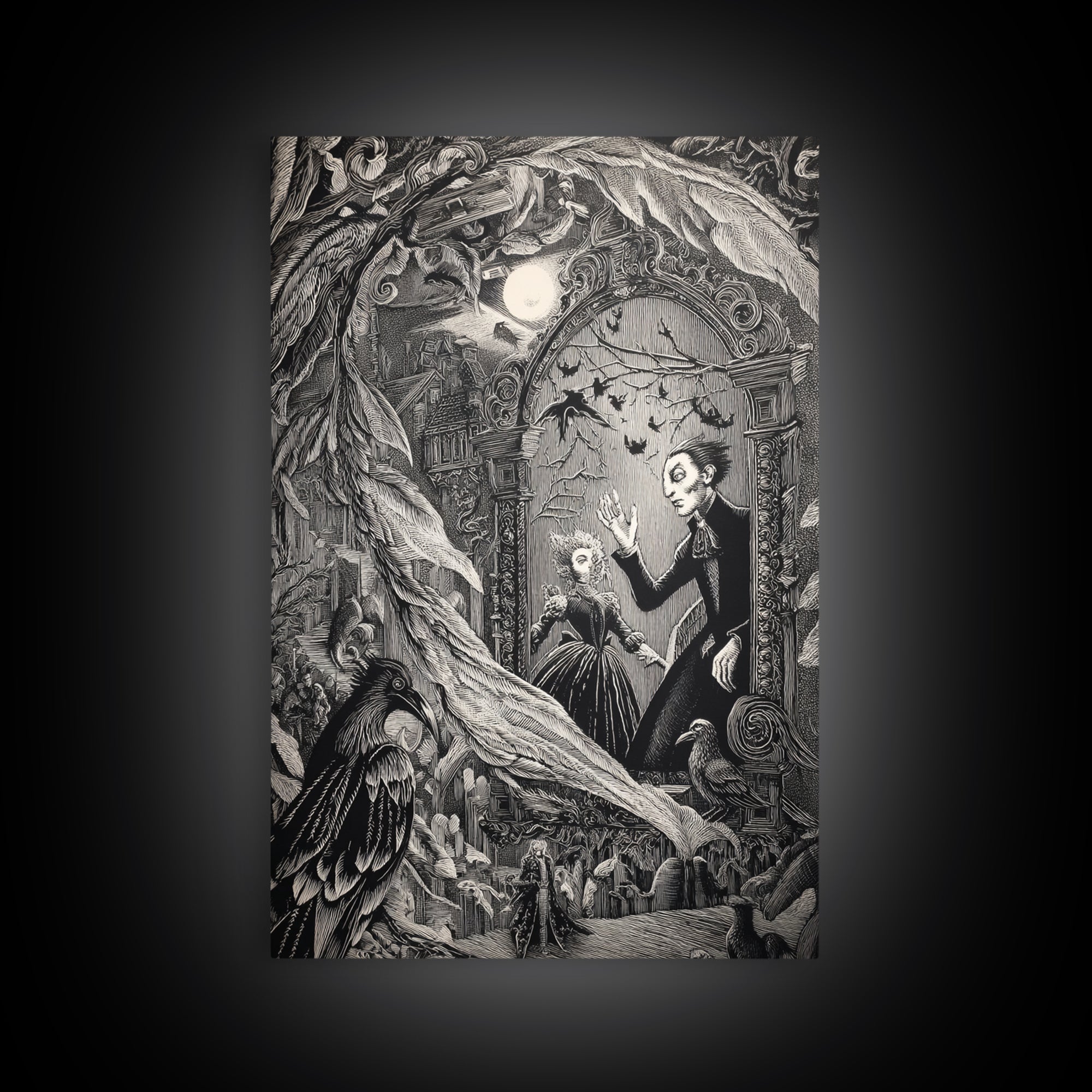 The Cursed Mirror, Victorian Macabre Art, Vertical Wall Art, Dark Halloween Decor, Framed Canvas Print, Halloween Wall Art