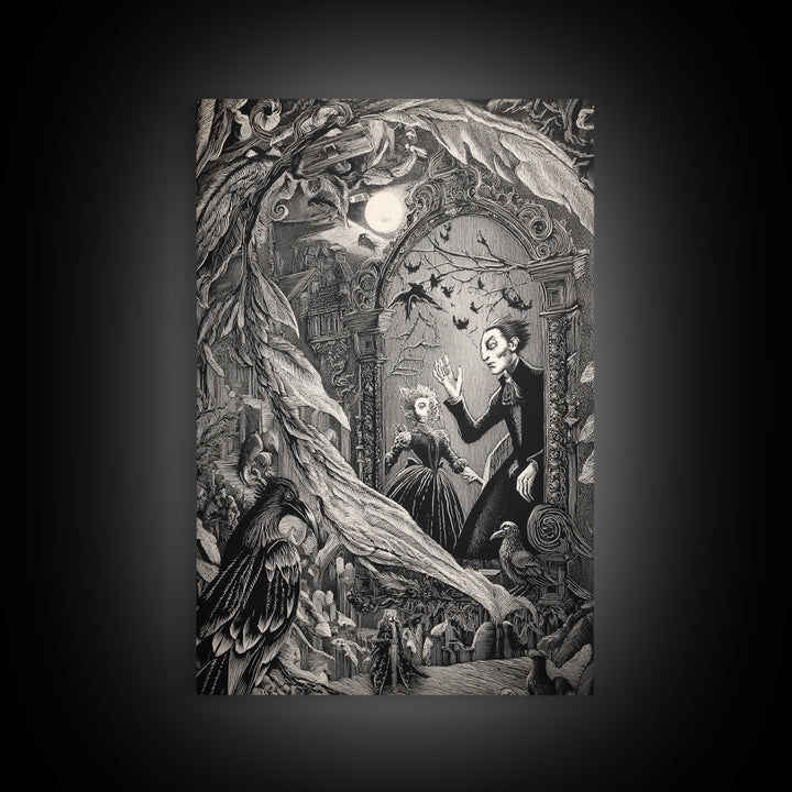 The Cursed Mirror, Victorian Macabre Art, Vertical Wall Art, Dark Halloween Decor, Framed Canvas Print, Halloween Wall Art