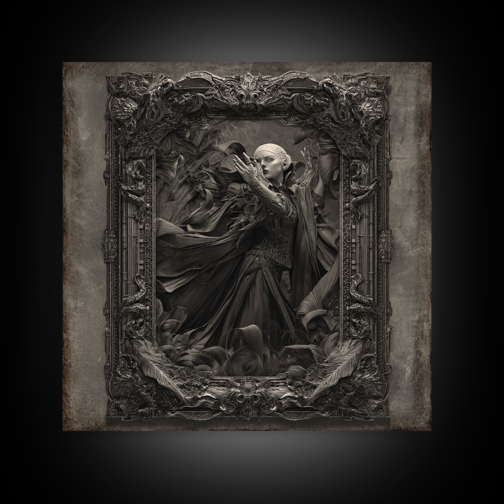 The Cursed Mirror, Biomechanical Horror Art, Square Wall Art, Dark Halloween Decor, Canvas Print, Halloween Wall Art, Macabre Wall Art