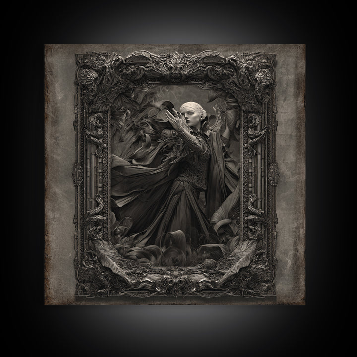 The Cursed Mirror, Biomechanical Horror Art, Square Wall Art, Dark Halloween Decor, Canvas Print, Halloween Wall Art, Macabre Wall Art