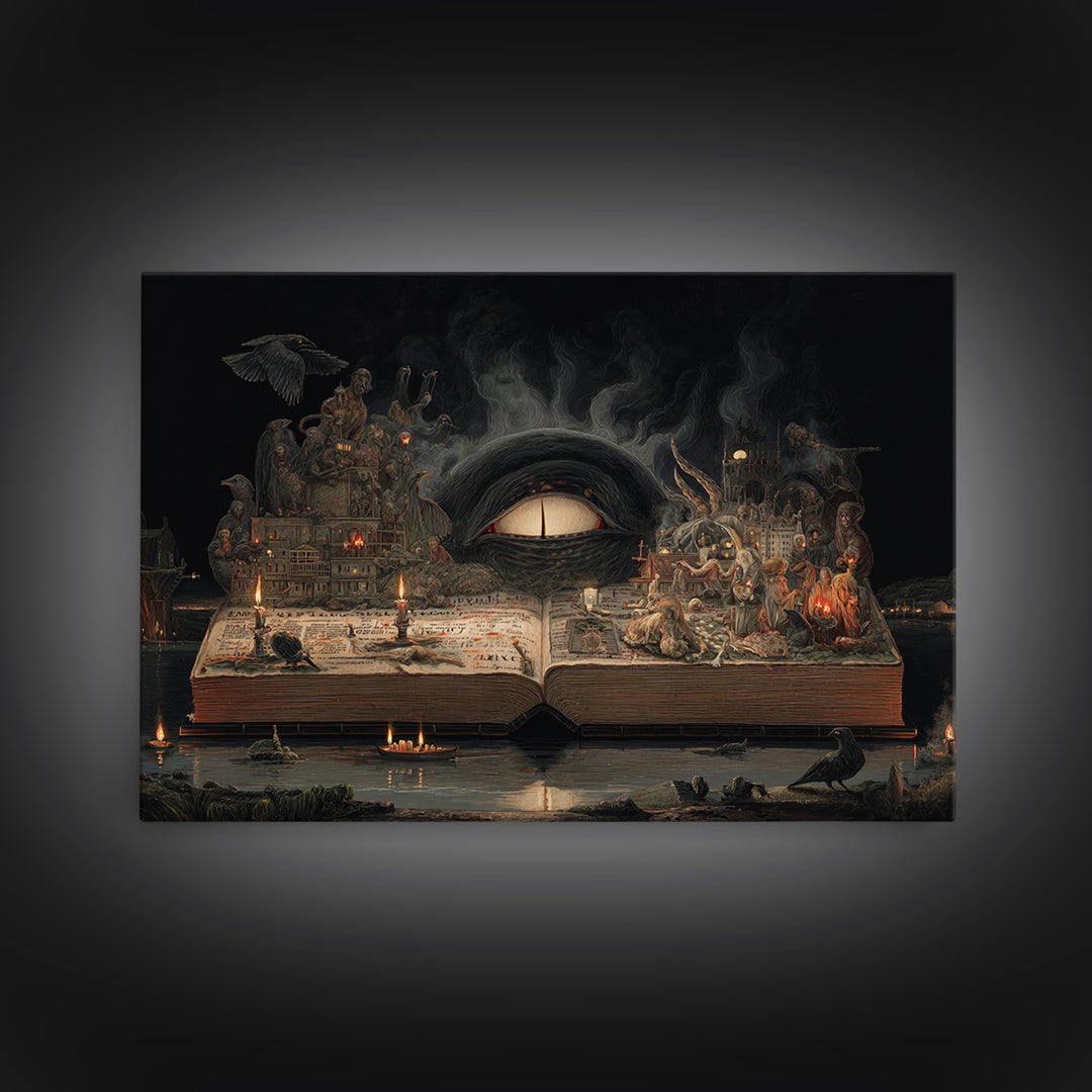 The Living Spellbook, Medieval Grotesque Art, Landscape Wall Art, Dark Fantasy Wall Art, Framed Canvas Print, Halloween Wall Art