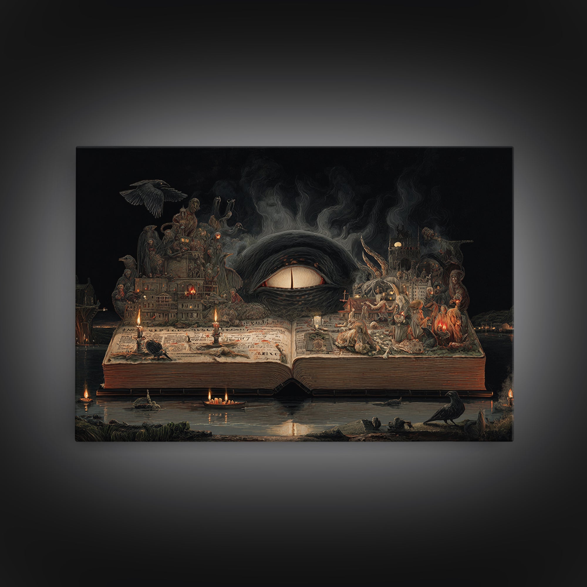 The Living Spellbook, Medieval Grotesque Art, Landscape Wall Art, Dark Fantasy Wall Art, Framed Canvas Print, Halloween Wall Art