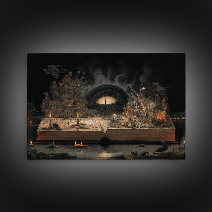 The Living Spellbook, Medieval Grotesque Art, Landscape Wall Art, Dark Fantasy Wall Art, Framed Canvas Print, Halloween Wall Art