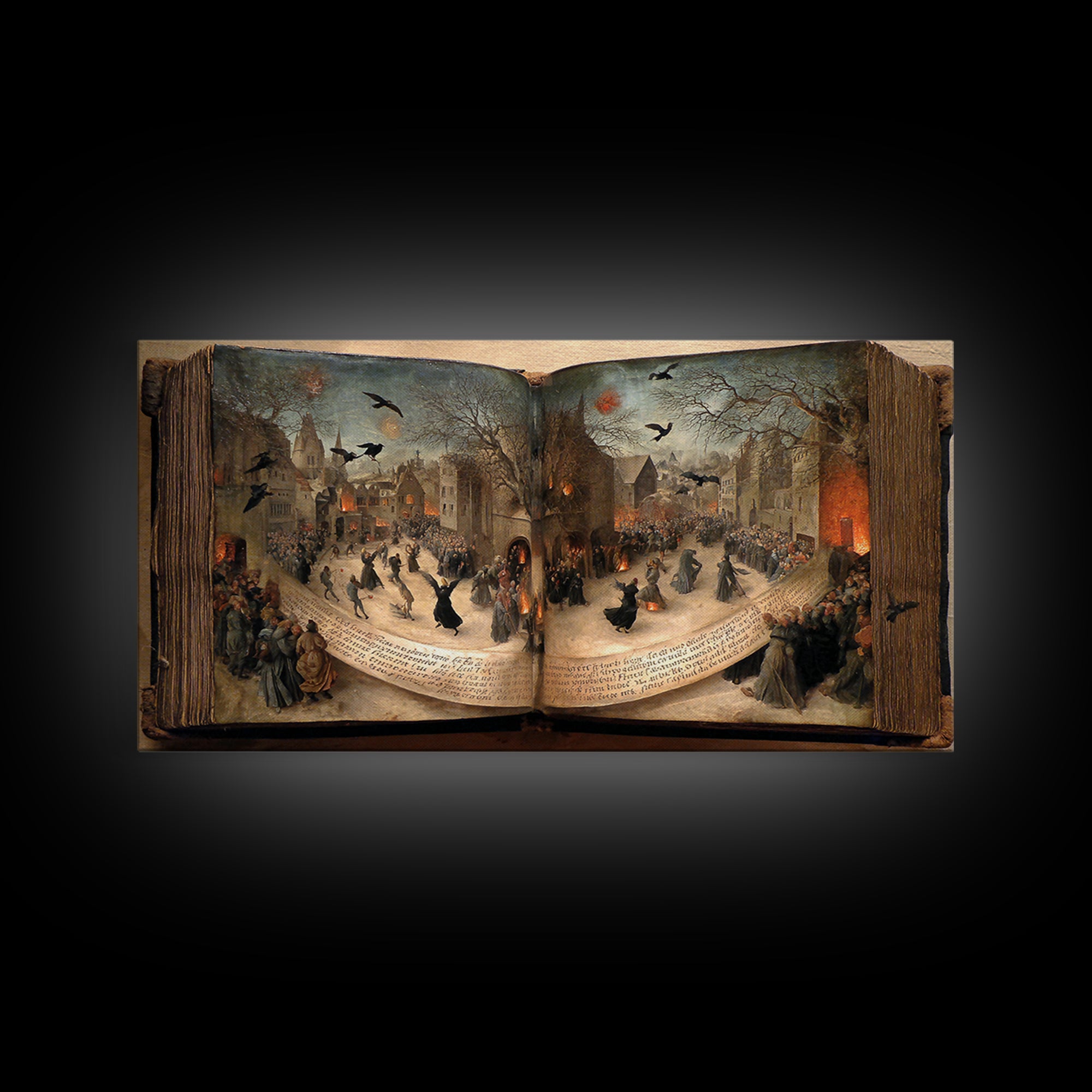 The Living Spellbook, Northern Renaissance Horror, Wide Panoramic Art, Macabre Wall Art, Canvas Print, Halloween Wall Art