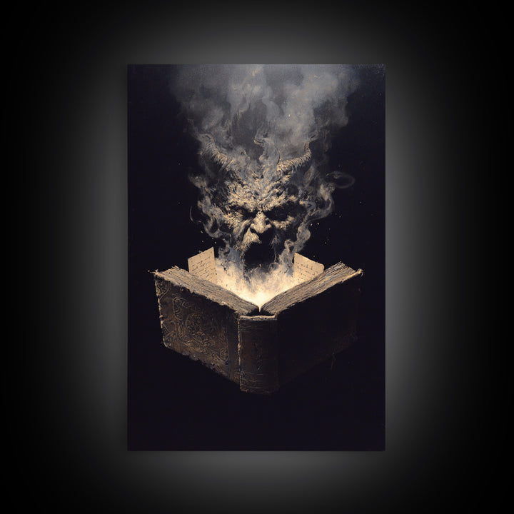 The Living Spellbook, Dark Romantic Horror Art, Vertical Wall Art, Gothic Horror Wall Art, Framed Canvas Print, Halloween Wall Art