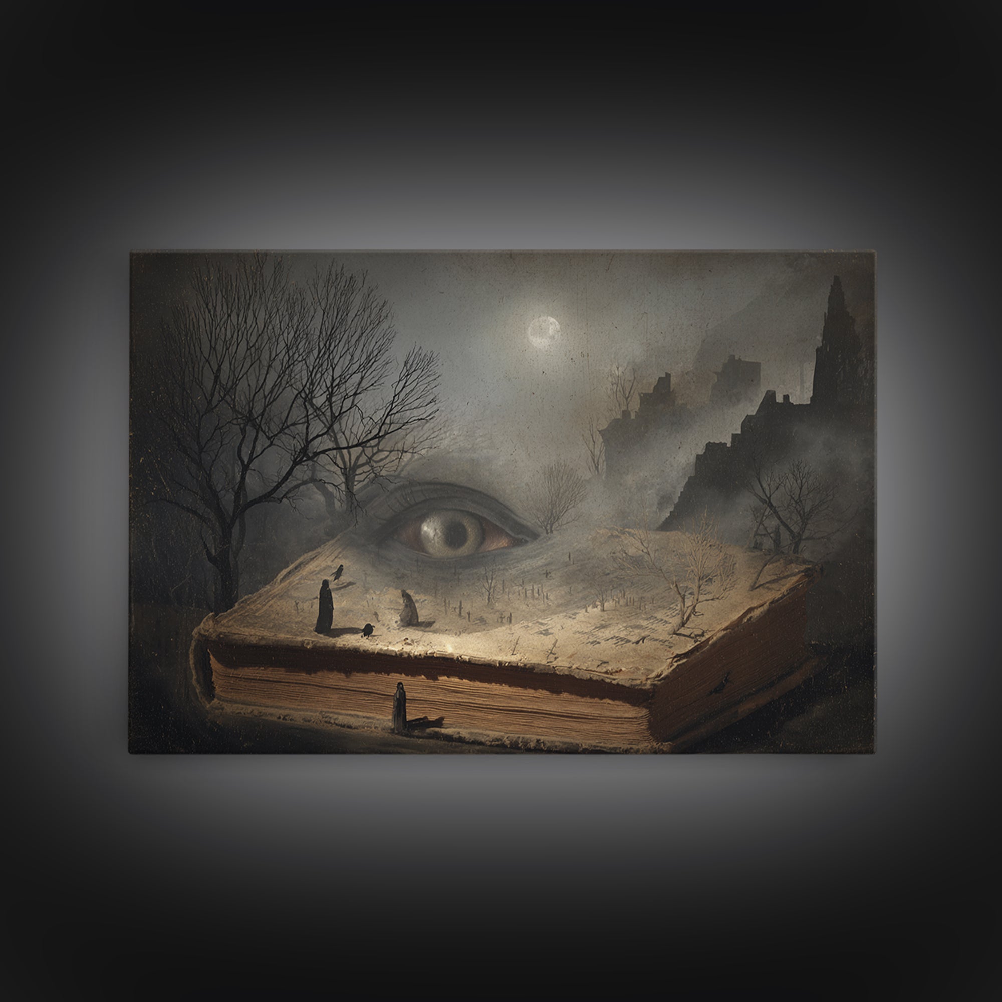 The Living Spellbook, Romantic Gothic Landscape, Landscape Wall Art, Dark Halloween Decor, Framed Canvas Print, Halloween Wall Art