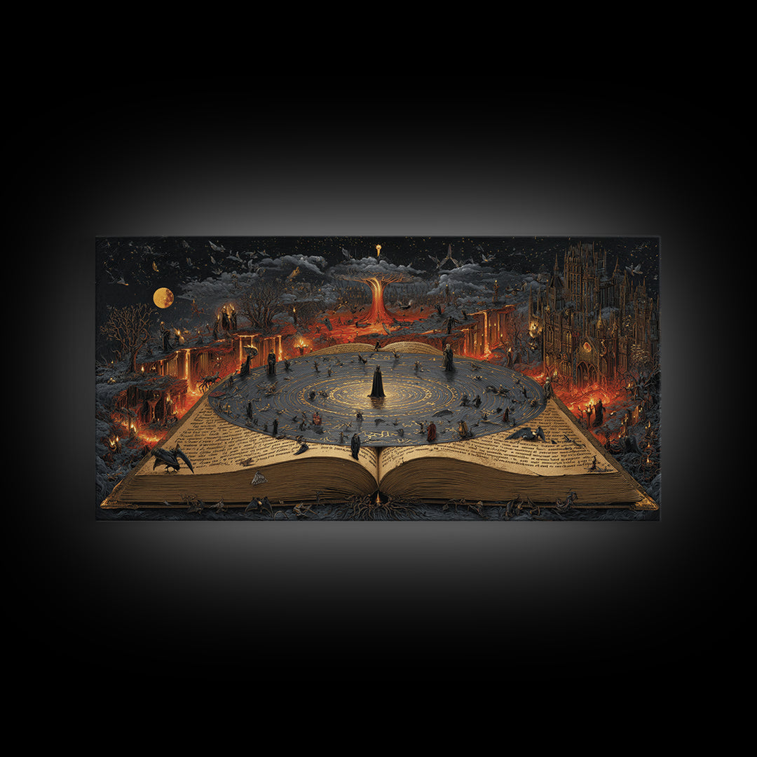 The Living Spellbook, Apocalyptic Romantic Art, Wide Panoramic Art, Gothic Horror Wall Art, Canvas Print, Halloween Wall Art