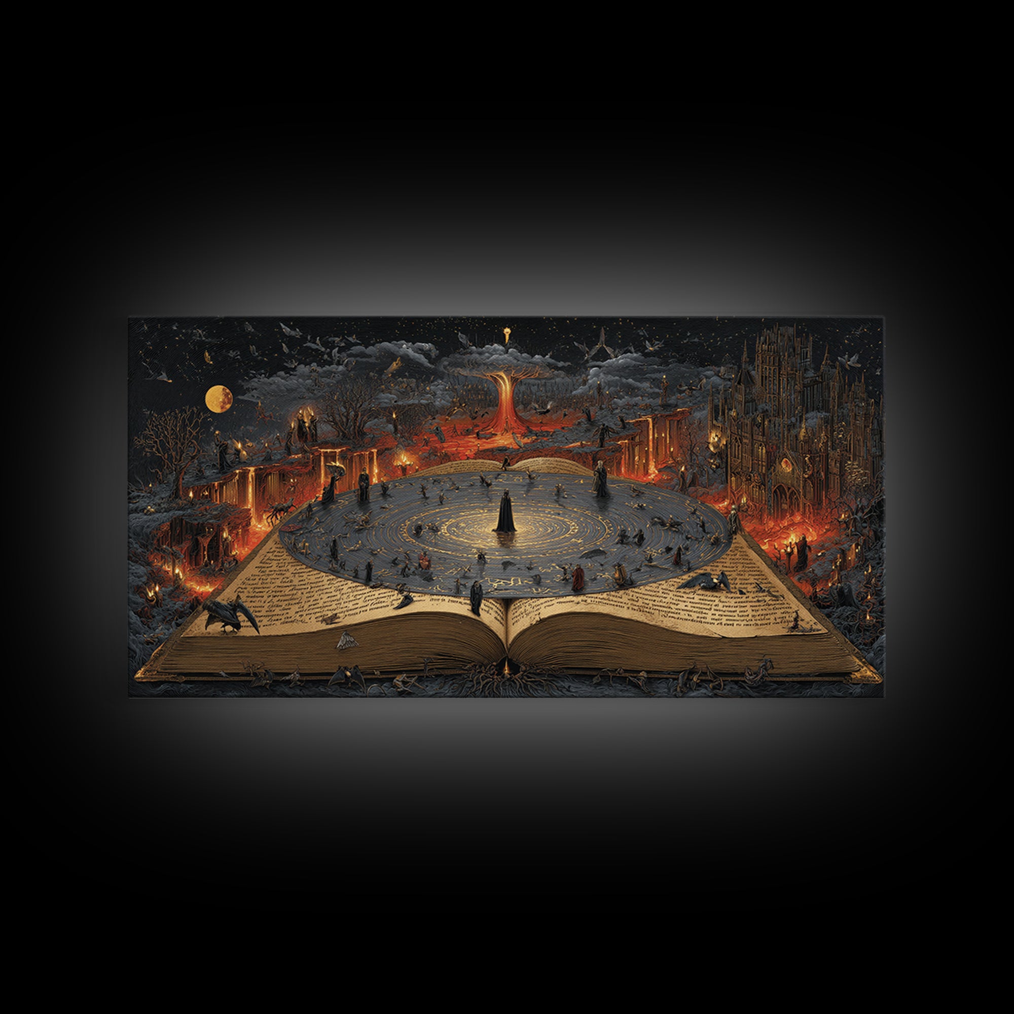 The Living Spellbook, Apocalyptic Romantic Art, Wide Panoramic Art, Gothic Horror Wall Art, Canvas Print, Halloween Wall Art