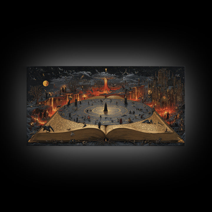 The Living Spellbook, Apocalyptic Romantic Art, Wide Panoramic Art, Gothic Horror Wall Art, Canvas Print, Halloween Wall Art