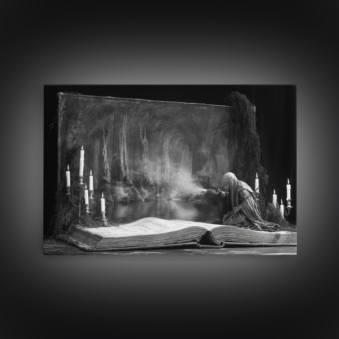 The Living Spellbook, Symbolist Gothic Landscape, Landscape Wall Art, Dark Halloween Decor, Canvas Print, Halloween Wall Art