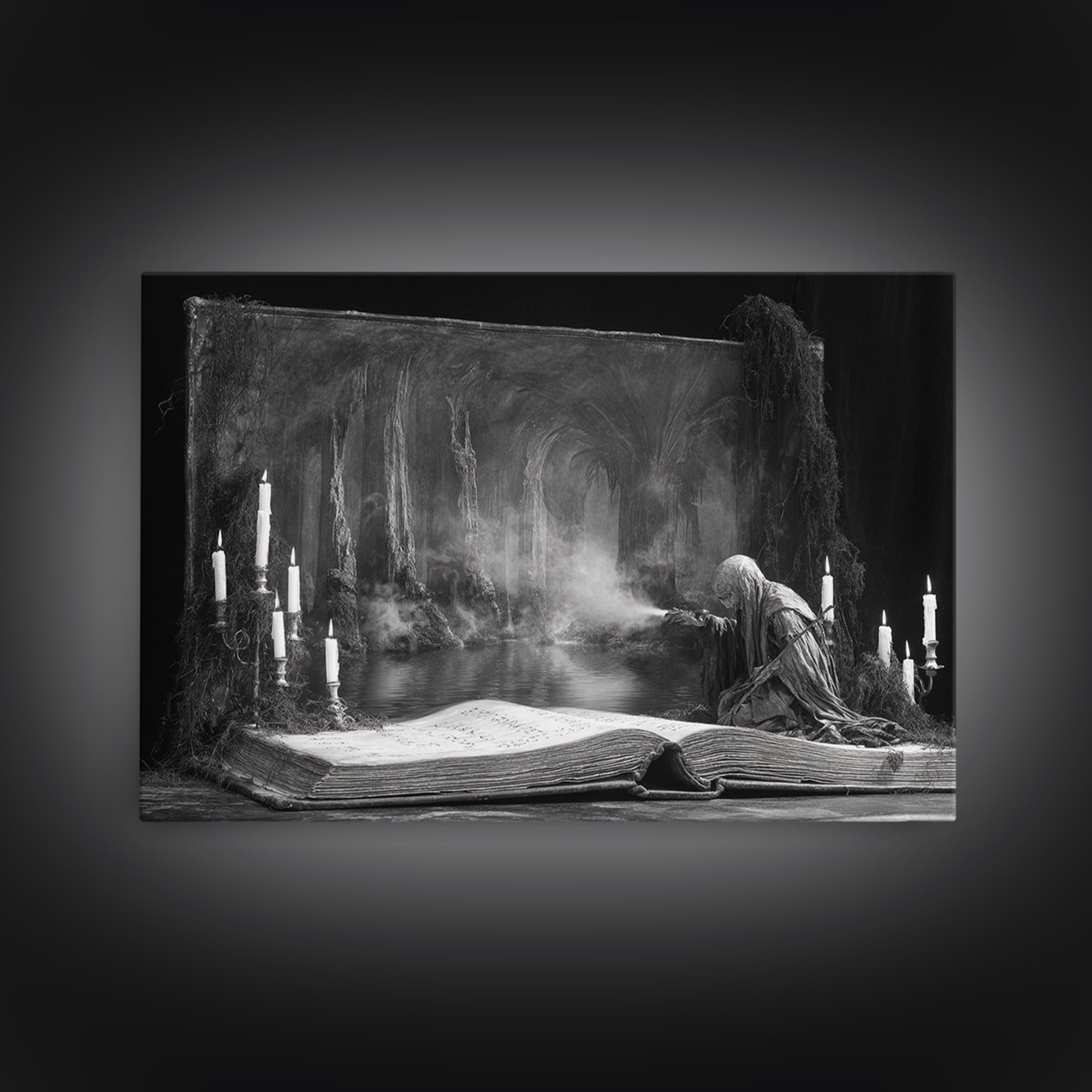 The Living Spellbook, Symbolist Gothic Landscape, Landscape Wall Art, Dark Halloween Decor, Canvas Print, Halloween Wall Art