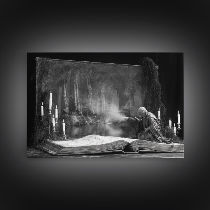 The Living Spellbook, Symbolist Gothic Landscape, Landscape Wall Art, Dark Halloween Decor, Canvas Print, Halloween Wall Art