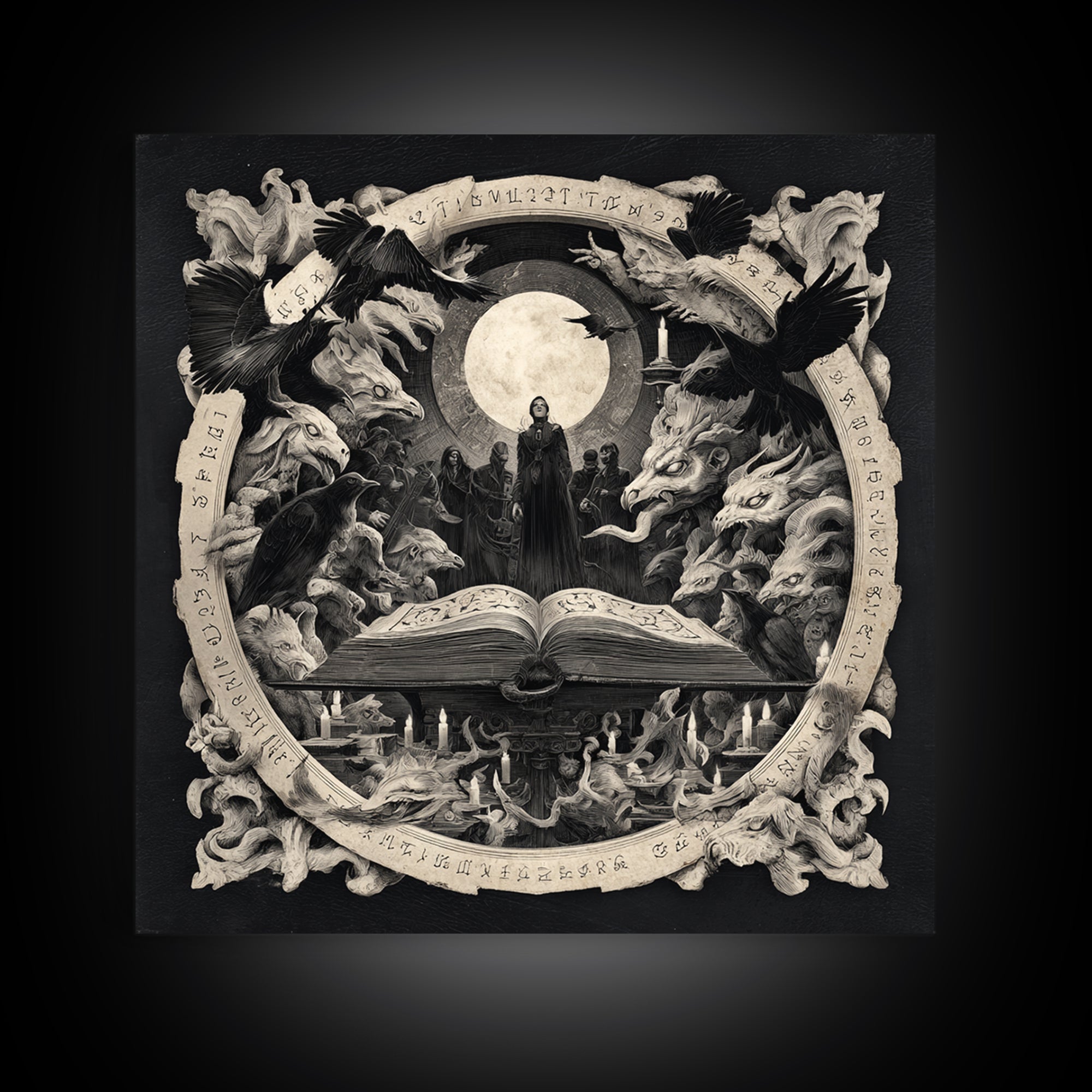 The Living Spellbook, Dark Symbolist Art, Square Wall Art, Dark Halloween Decor, Framed Canvas Print, Halloween Wall Art