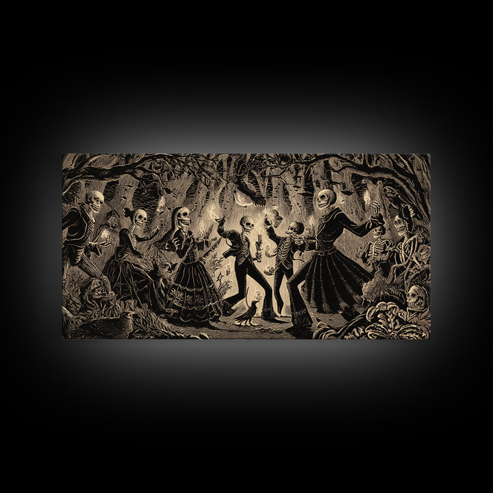 The Living Spellbook, Macabre Folk Print Art, Wide Panoramic Art, Dark Fantasy Wall Art, Framed Canvas Print, Halloween Wall Art