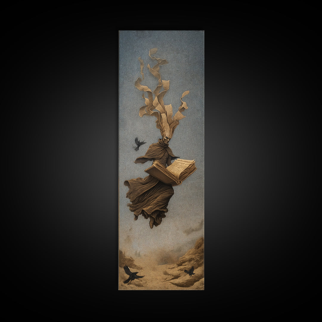 The Living Spellbook, Surreal Apocalyptic Art, Tall Narrow Wall Art, Gothic Horror Wall Art, Canvas Print, Halloween Wall Art
