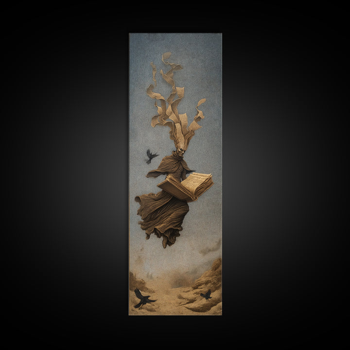 The Living Spellbook, Surreal Apocalyptic Art, Tall Narrow Wall Art, Gothic Horror Wall Art, Canvas Print, Halloween Wall Art