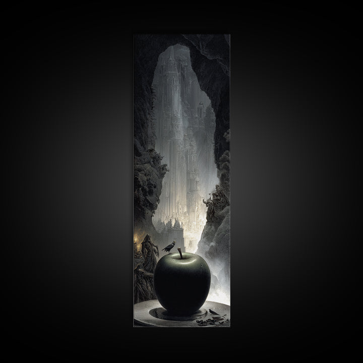 The Poisoned Apple, Gothic Engraving Art, Tall Narrow Wall Art, Dark Fantasy Wall Art, Framed Canvas Print, Halloween Wall Art