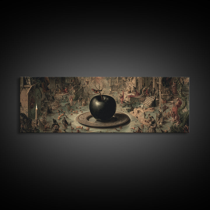 The Poisoned Apple, Medieval Grotesque Art, Extra Wide Wall Art, Gothic Horror Wall Art, Framed Canvas Print, Halloween Wall Art