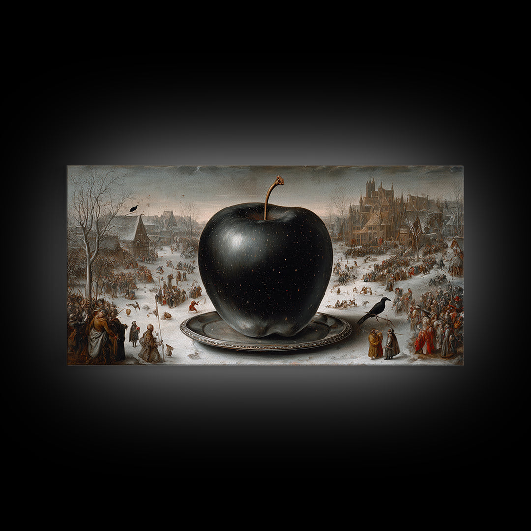 The Poisoned Apple, Northern Renaissance Horror, Wide Panoramic Art, Dark Fantasy Wall Art, Framed Canvas Print, Halloween Decor