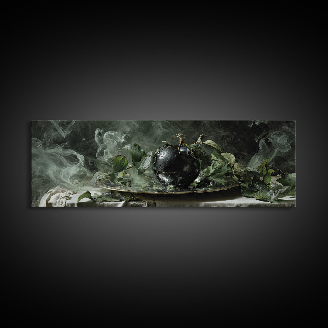 The Poisoned Apple, Dark Renaissance Art, Extra Wide Wall Art, Dark Halloween Decor, Framed Canvas Print, Halloween Wall Art