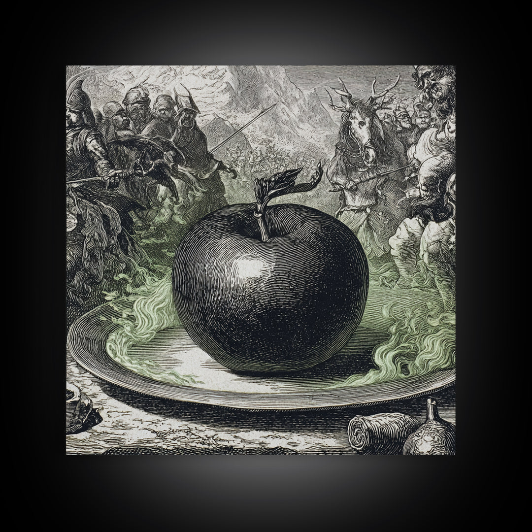The Poisoned Apple, Renaissance Engraving Art, Square Wall Art, Dark Fantasy Wall Art, Canvas Print, Halloween Wall Art, Gothic Home Decor