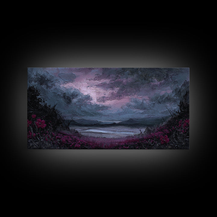 Storm Clouds over an Abandoned Field Framed Canvas Print, Dark Art, Contemporary Art, Living Room Decor, Fine Art, Nocturne, DAR-2x1-10
