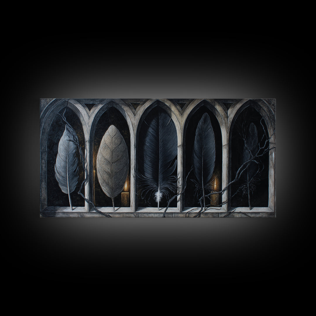 Gothic Cathedral Window Framed Canvas Print, Dark Art, Room Decor, Living Room Decor, Fine Art, Nocturne, Digital Art, DAR-2x1-12