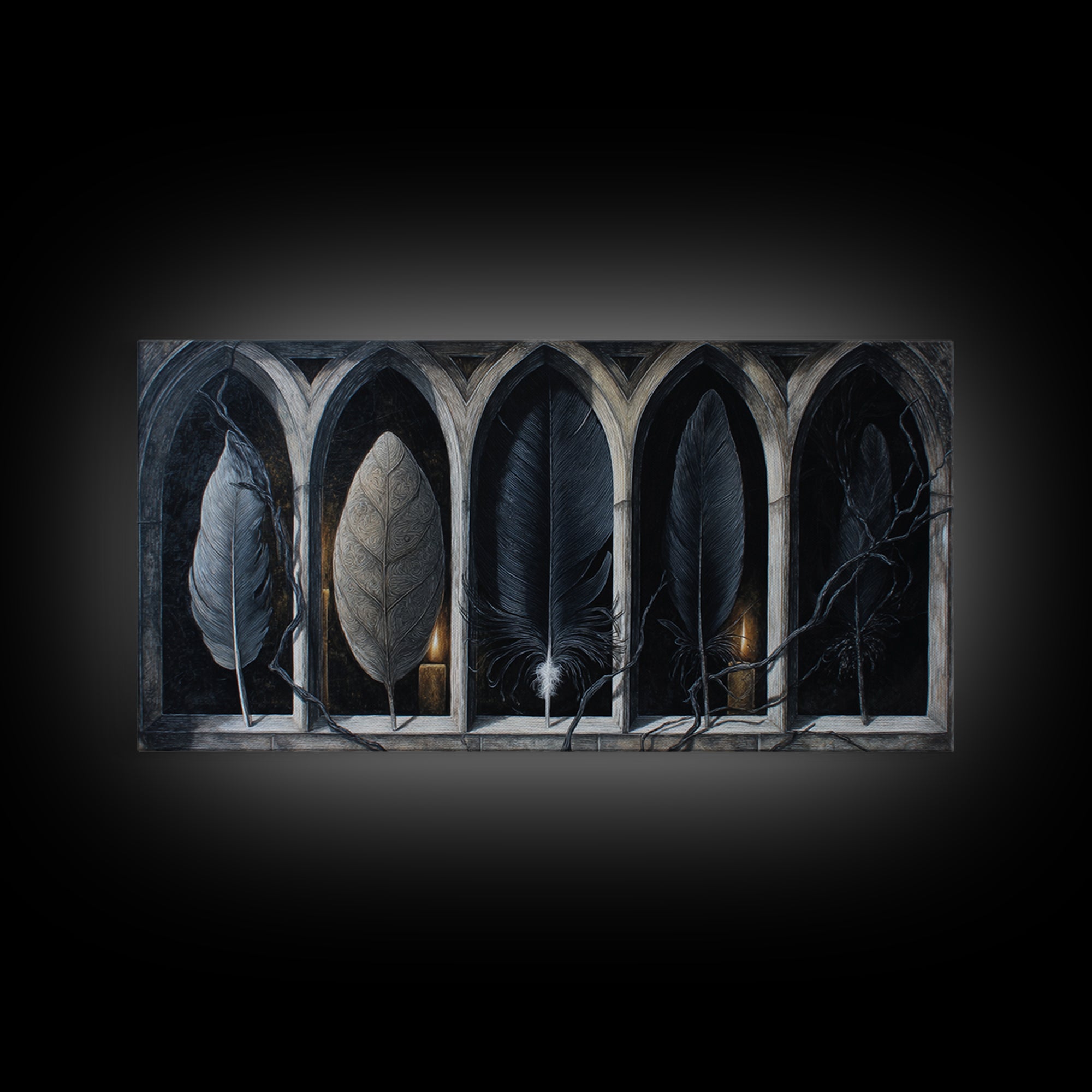 Gothic Cathedral Window Framed Canvas Print, Dark Art, Room Decor, Living Room Decor, Fine Art, Nocturne, Digital Art, DAR-2x1-12