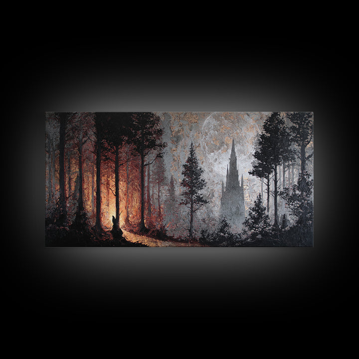 Owl in a Midnight Pine Forest Framed Canvas Print, Dark Art, Art Print, Living Room Decor, Fine Art, Nocturne, Halloween Art, DAR-2x1-90