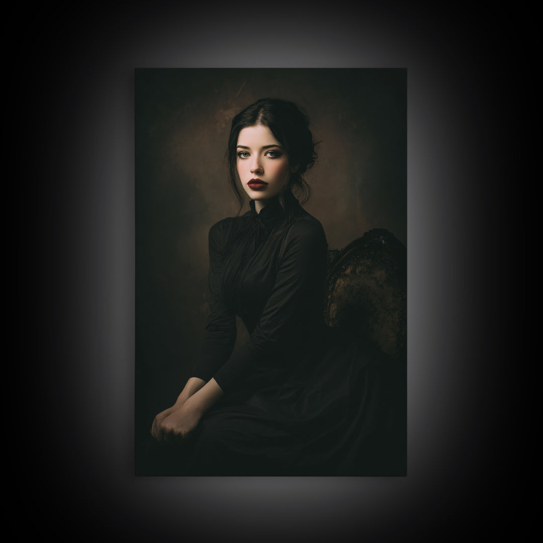 Vampire Inspired Portrait with Pale Dramatic Light Framed Canvas Print, Dark Art, Art Print, Living Room Decor, Nocturne, DAR-2x3-21