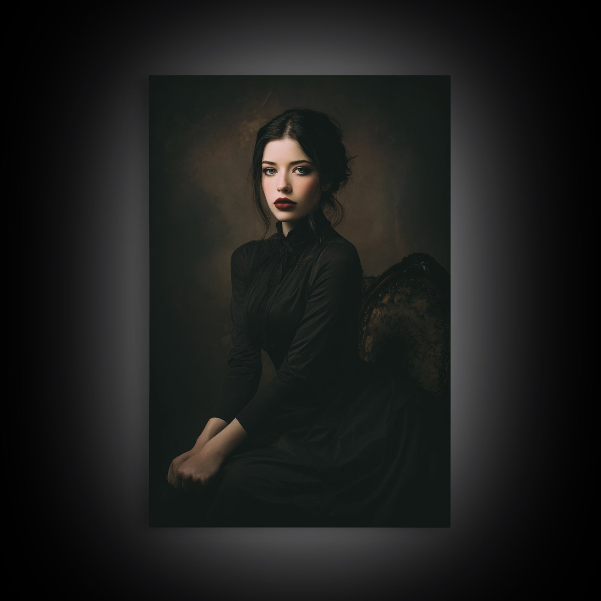 Vampire Inspired Portrait with Pale Dramatic Light Framed Canvas Print, Dark Art, Art Print, Living Room Decor, Nocturne, DAR-2x3-21