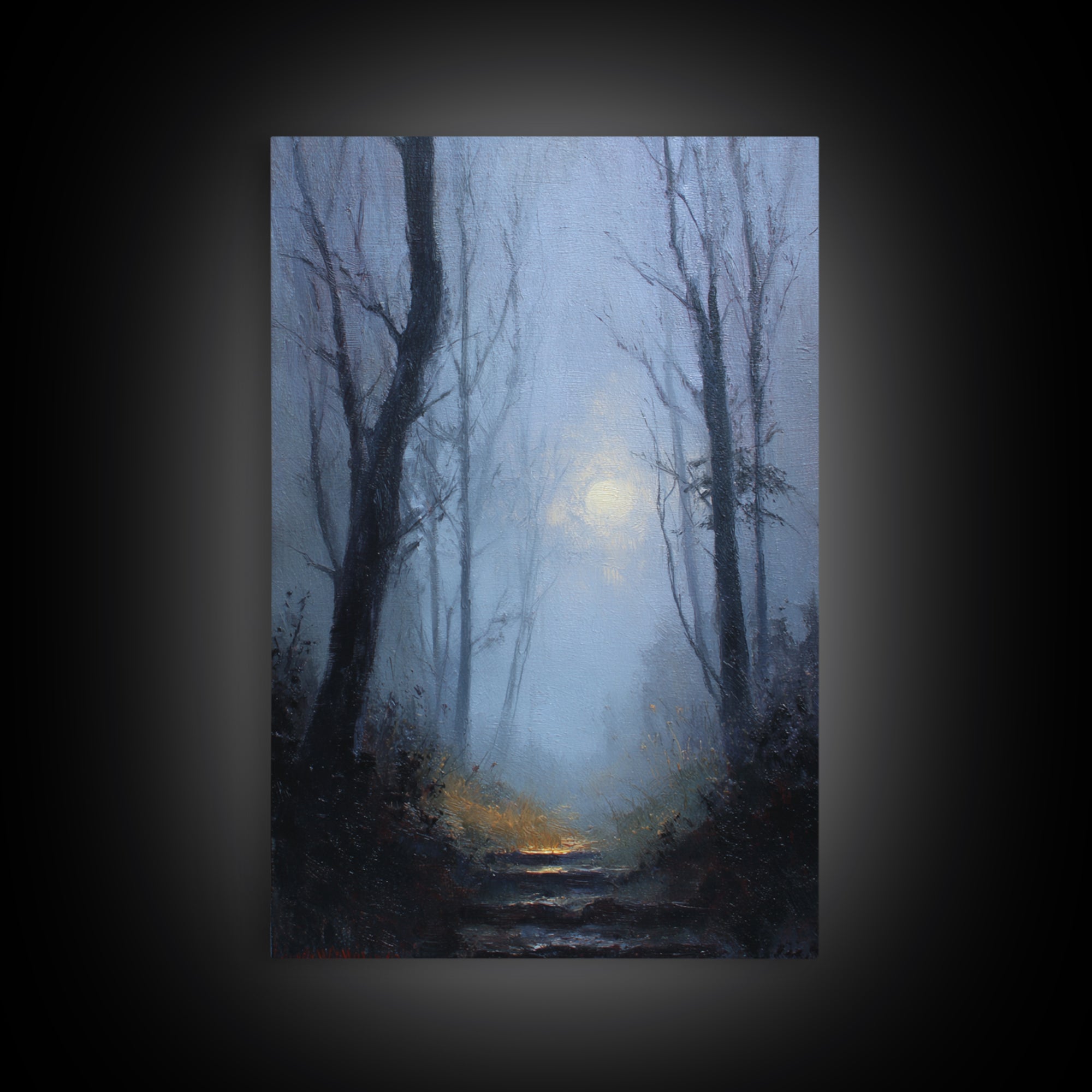 Moonlit Forest Path Canvas Print, Dark Art, Original Painting, Living Room Decor, Fine Art, Nocturne, Gothic Art, Horror Decor, DAR-2x3-35