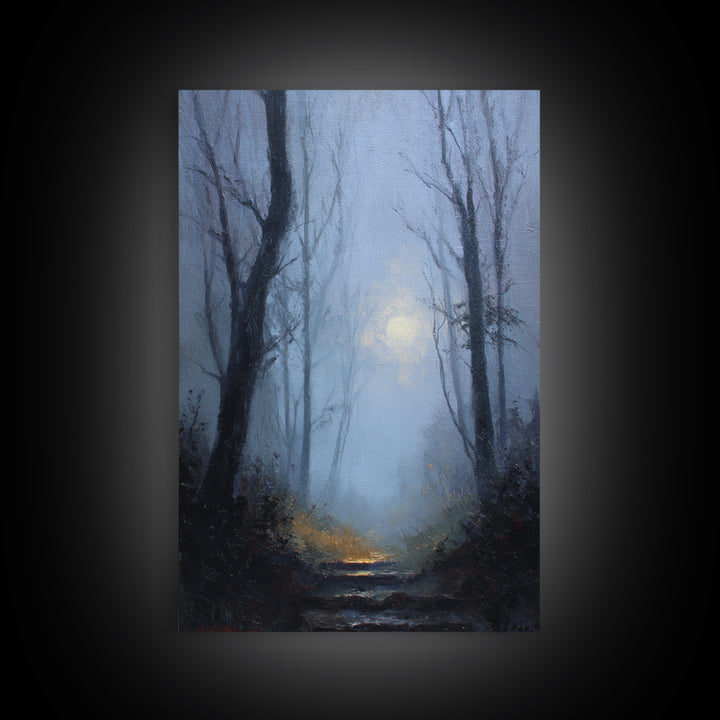 Moonlit Forest Path Canvas Print, Dark Art, Original Painting, Living Room Decor, Fine Art, Nocturne, Gothic Art, Horror Decor, DAR-2x3-35